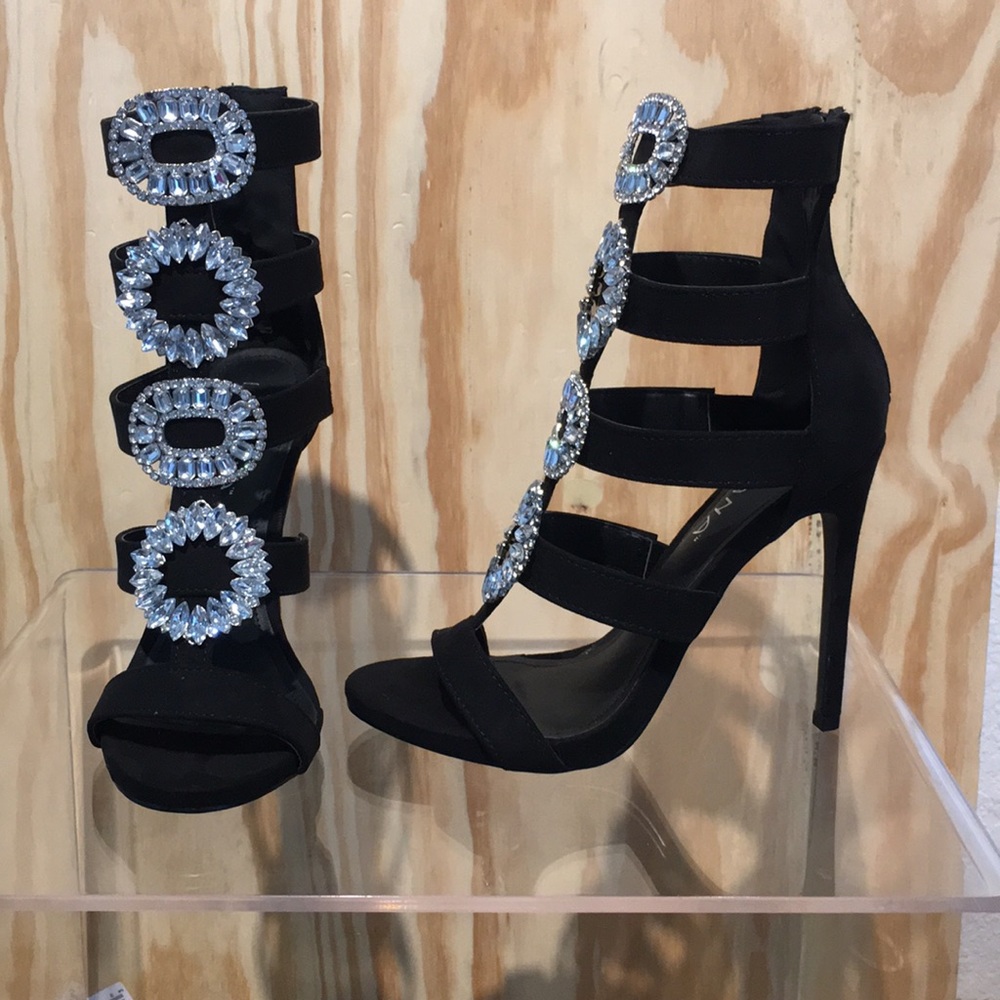 Black Jeweled Sandals - Picture 1 of 6